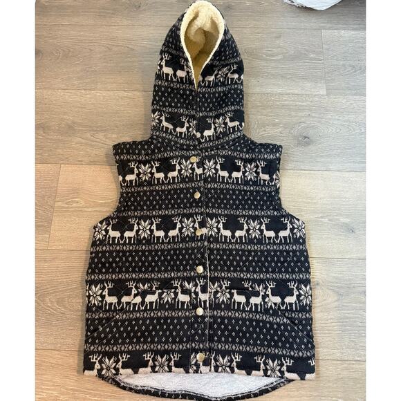 Free‎ People Quilted Vest Fleece Lined Hood Deer Pattern Size Extra Small - Picture 1 of 6
